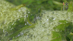 艾草葉放入煮沸的水中，加點食用堿，待變成深綠色時撈出，放入冰水中，瀝干備用。